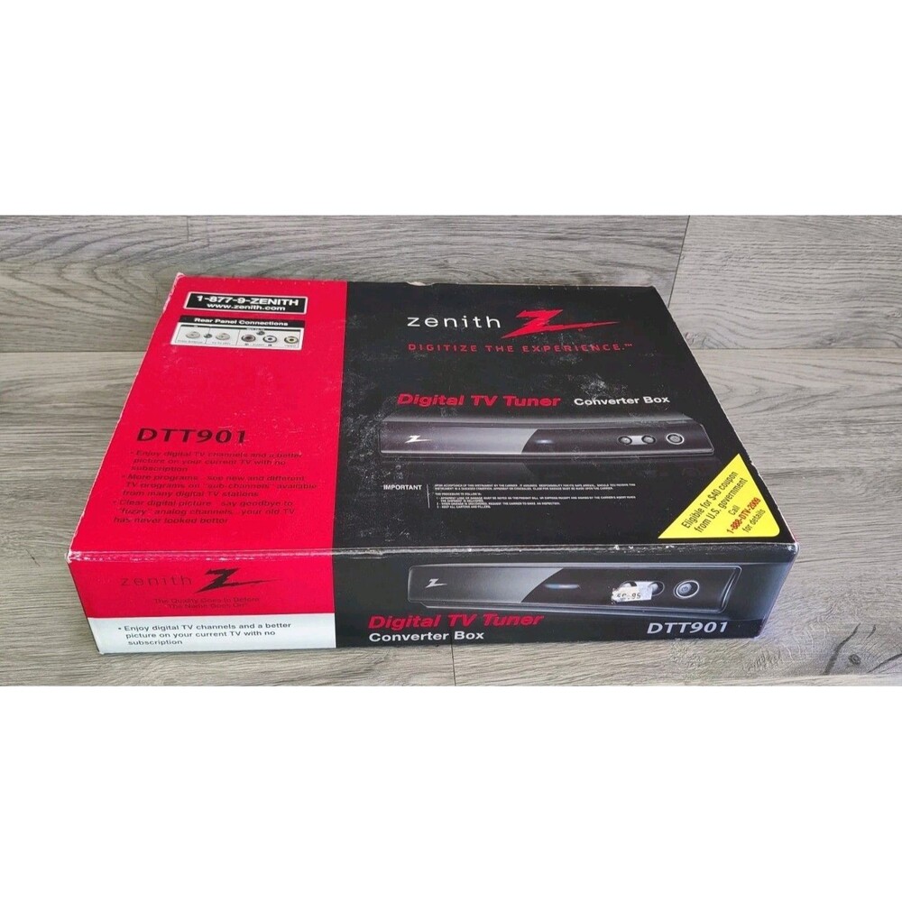 Zenith DTT901 Digital TV tuner converter box with remote, New Open Box